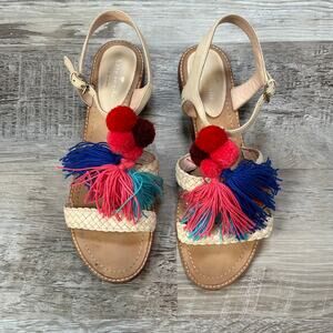 Kate Spade Pom Pom Tassel Woven Leather Sandals – Size 9.5M